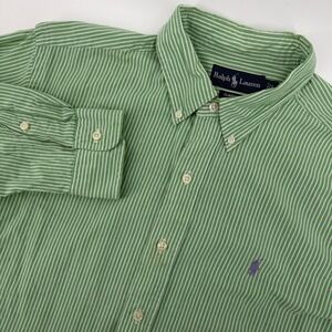 Ralph Lauren Mens Green White Striped Classic Fit Cotton Button Down Shirt Large